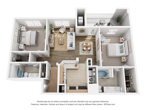 Floor plan for 2 beds, 2 baths, 1110 sqft